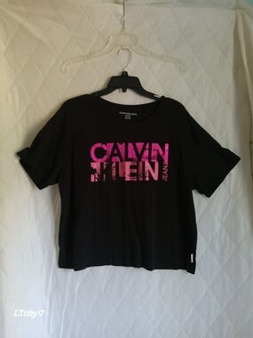 Calvin Klein Black Short Sleeve Tee with Hot Pink Logo